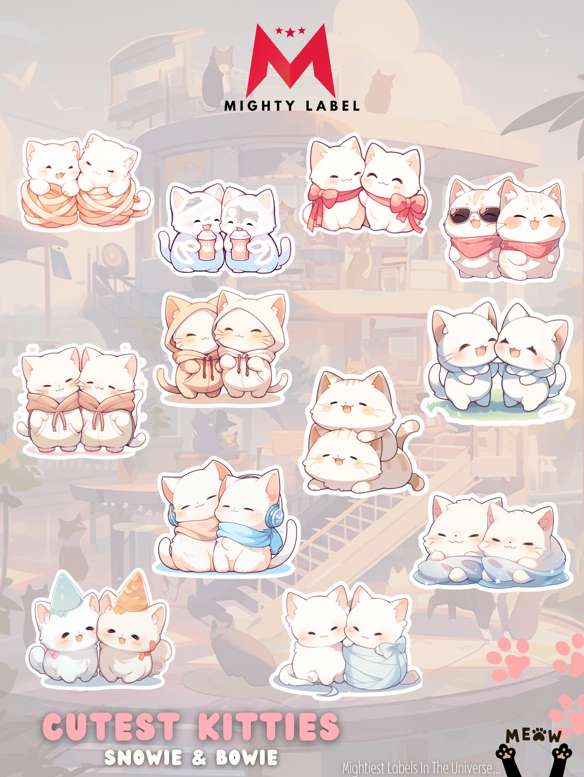 Snowie & Bowie Kitten Stickers - Water-Resistant for Decorating Gear | The Mighty Label