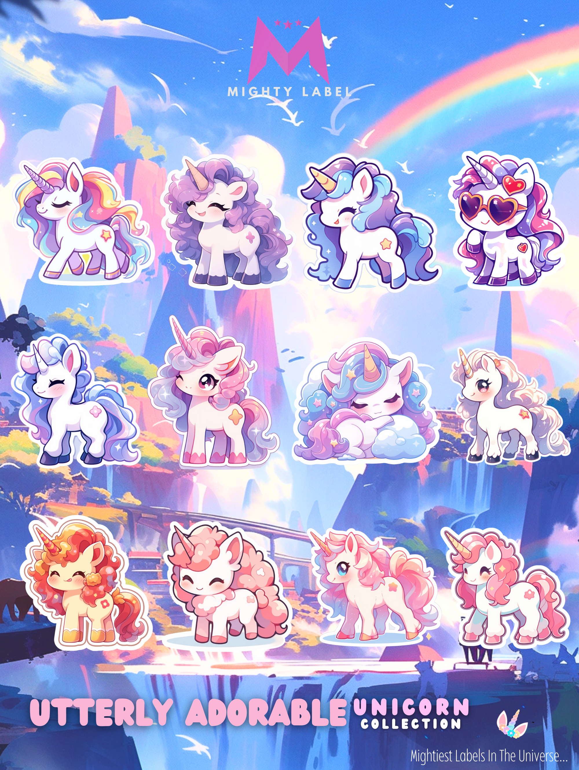 Adorable Unicorn Sticker Pack - 12 Waterproof Vinyl Decals | The Mighty Label