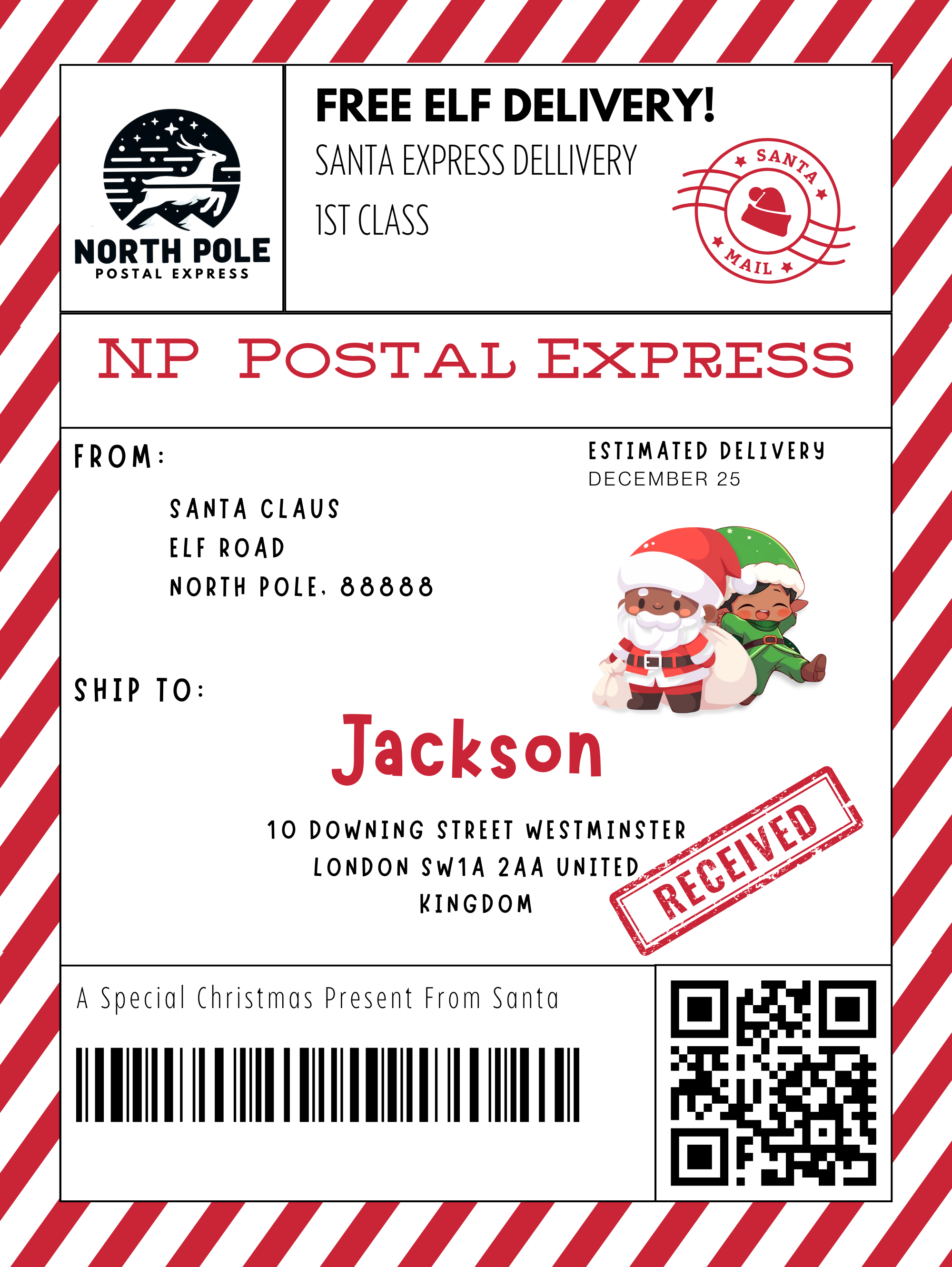 Personalised Christmas Shipping Labels | Black Santa | The Mighty Label