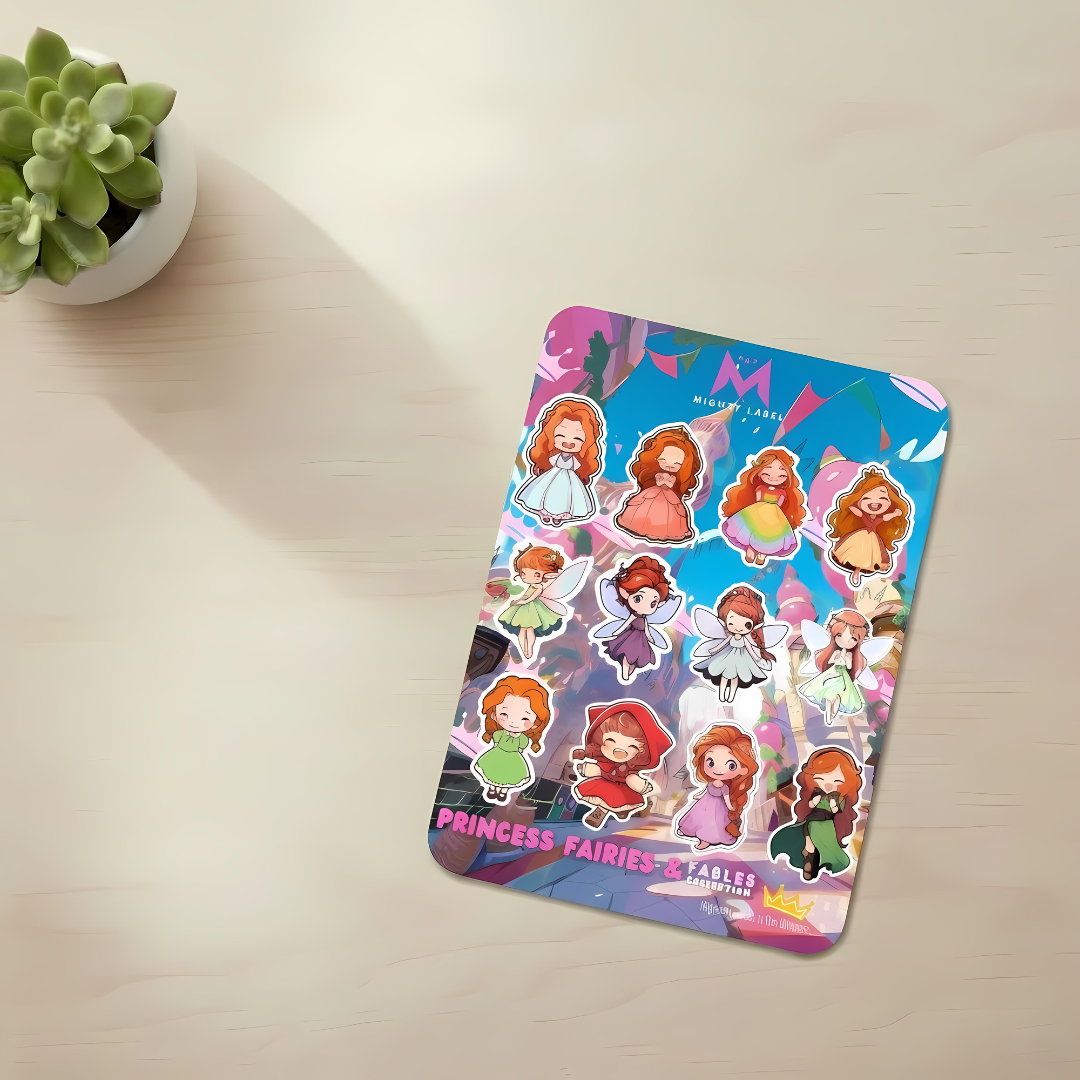 Princess & Fairy Sticker Pack - 12 Water-Resistant Vinyl Decals | The Mighty Label (Red Head)