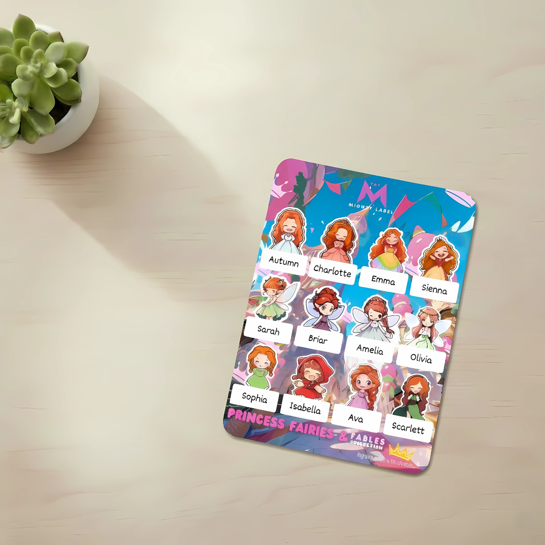 Personalised Princess Name Labels - Water-Resistant for School Gear | The Mighty Label (Red Head)