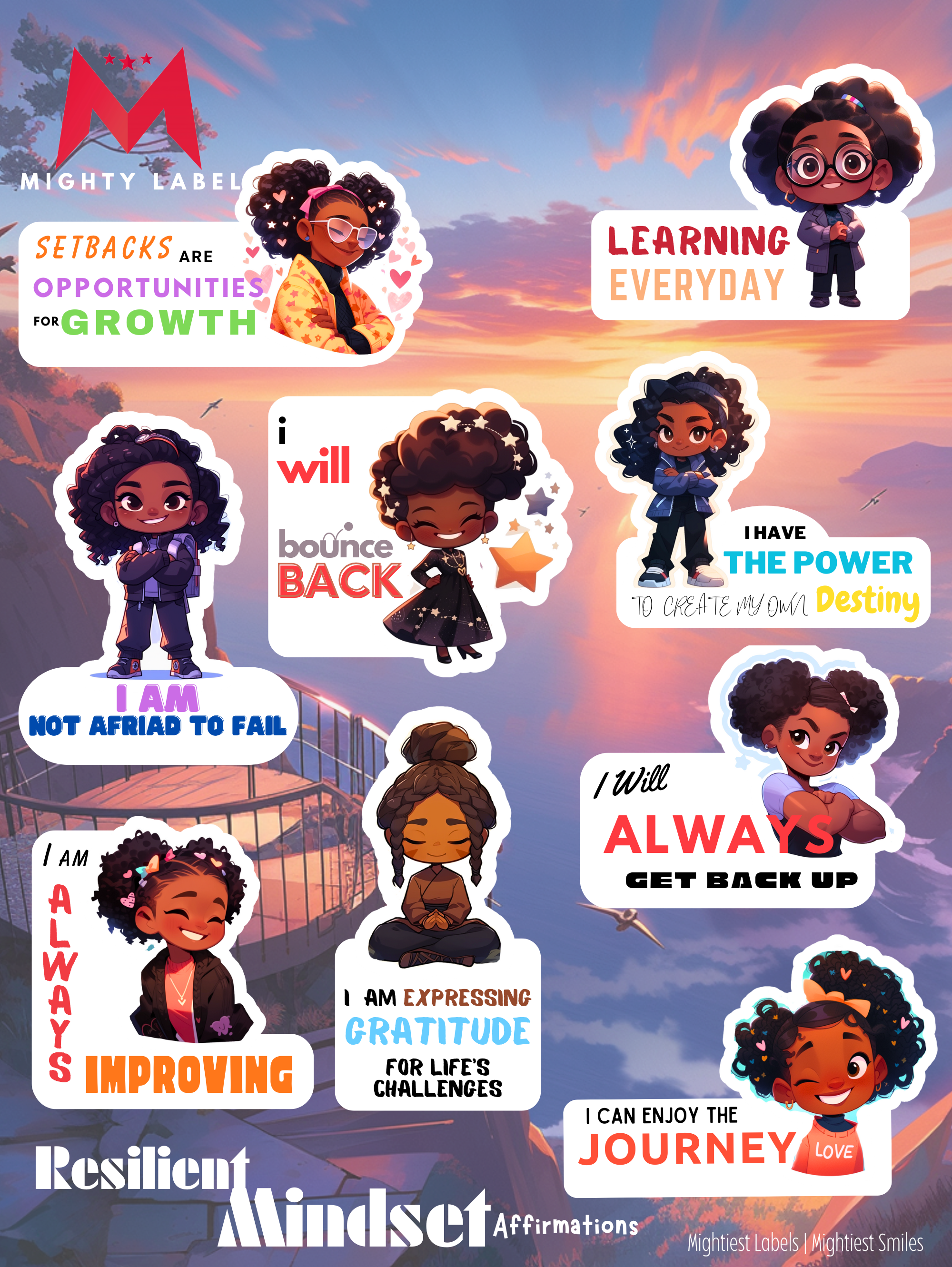 Resilient Mindset Sticker Pack - Positive Affirmations for Girls | The Mighty Label