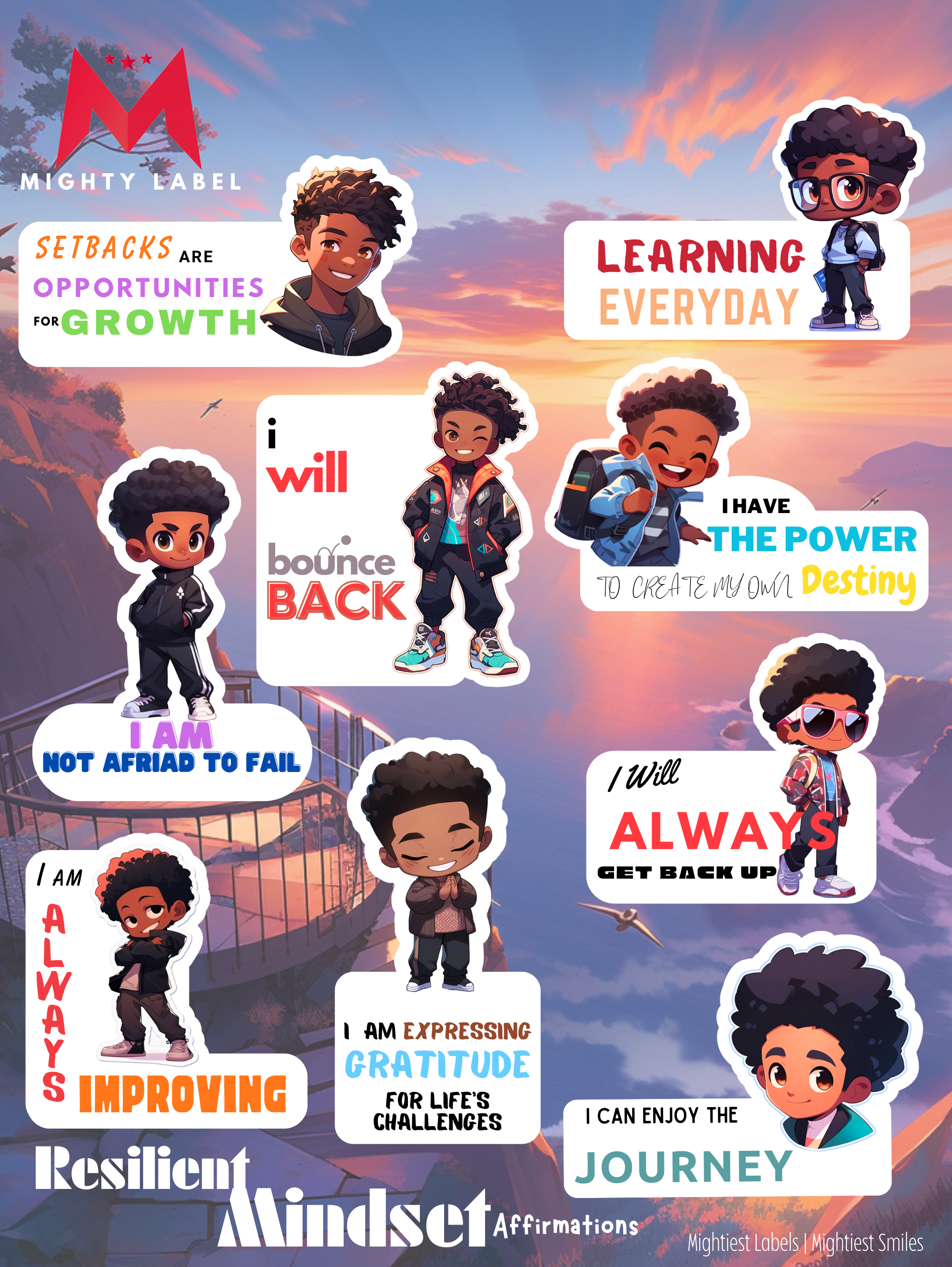 Resilient Mindset Sticker Pack - Positive Affirmations for Boys | The Mighty Label