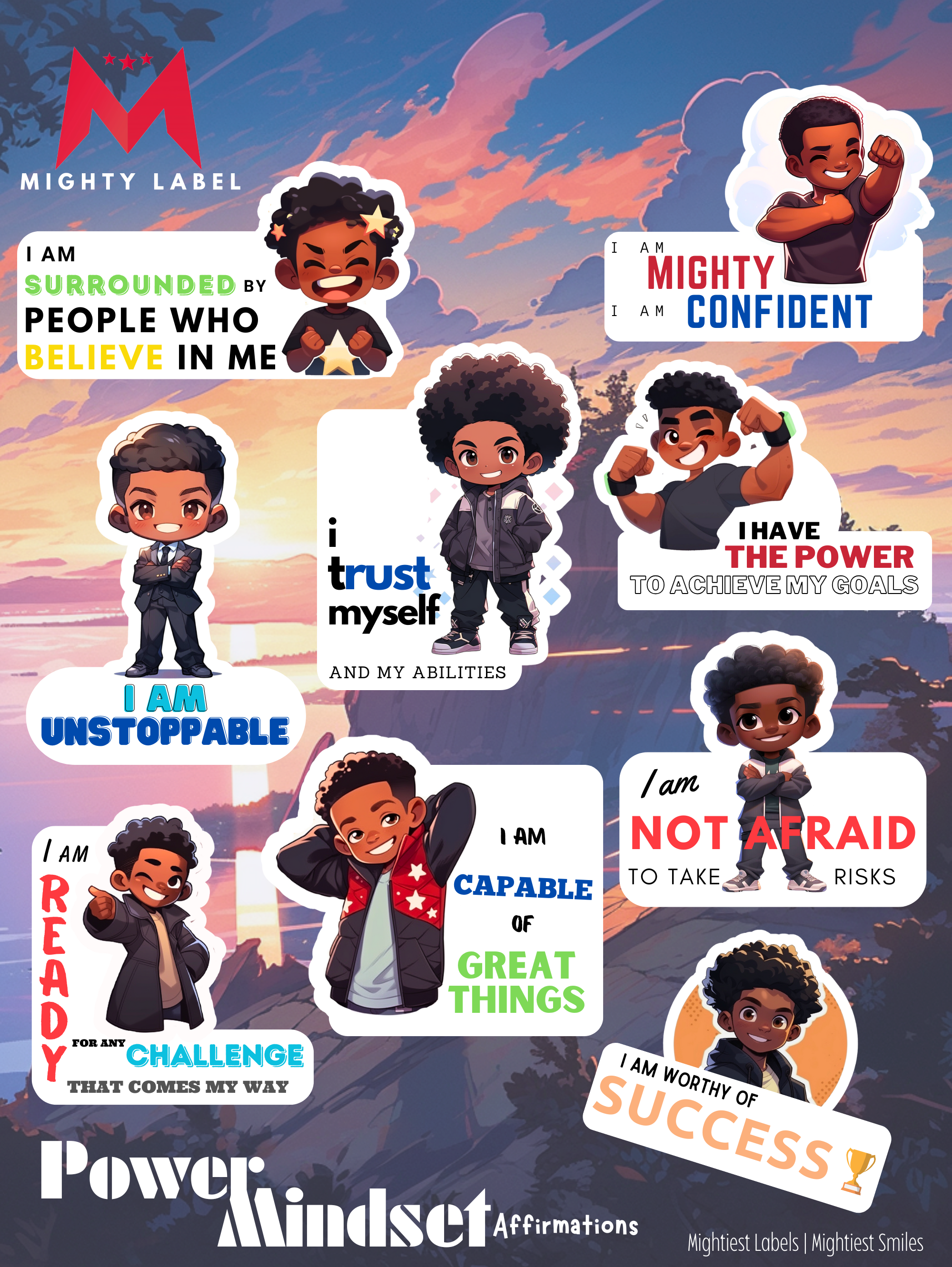 Power Mindset Sticker Pack - Positive Affirmations for Boys | The Mighty Label