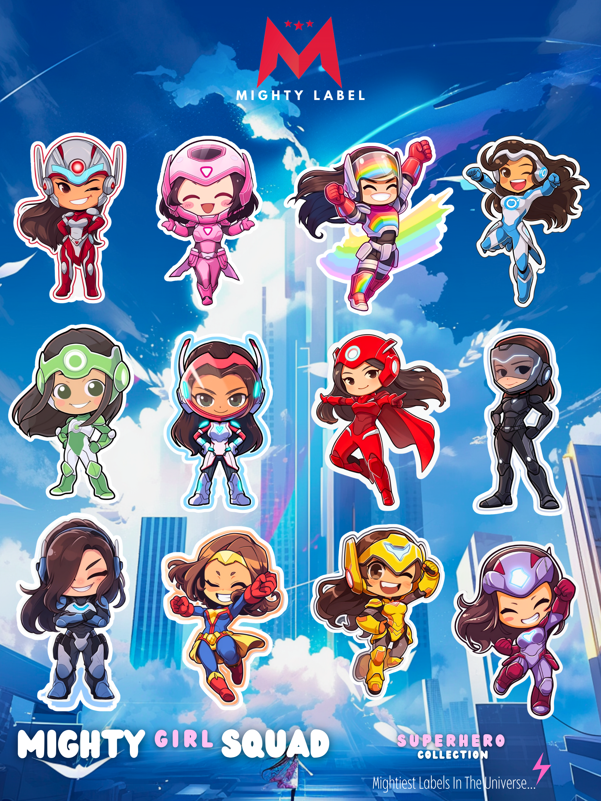Mighty Girl Squad Sticker Decals - To Unleash Their Inner Hero | The Mighty Label (Brunette)