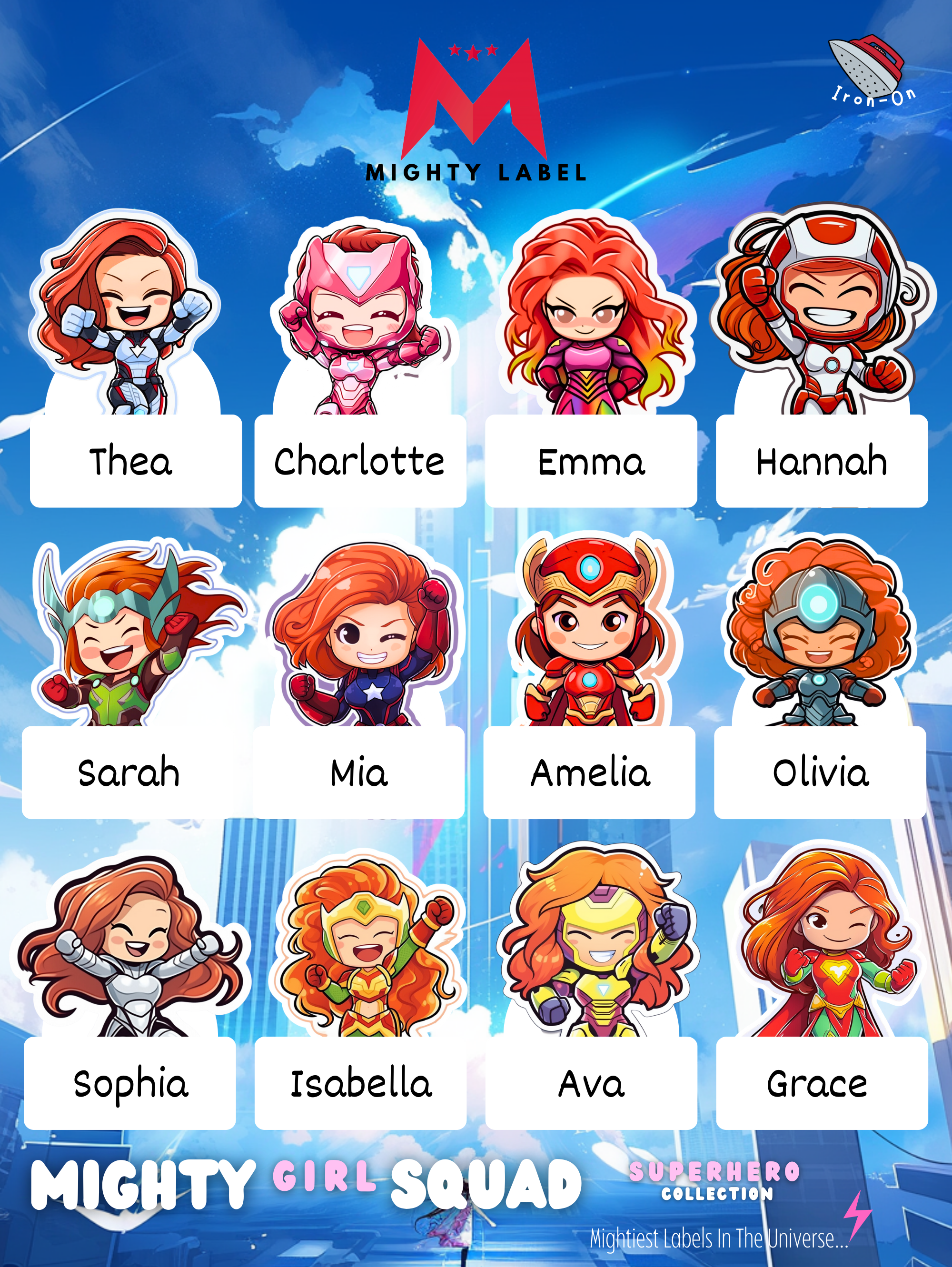 Mighty Girl Squad Iron-On Labels - To Unleash Their Inner Hero | The Mighty Labels (Red Head)
