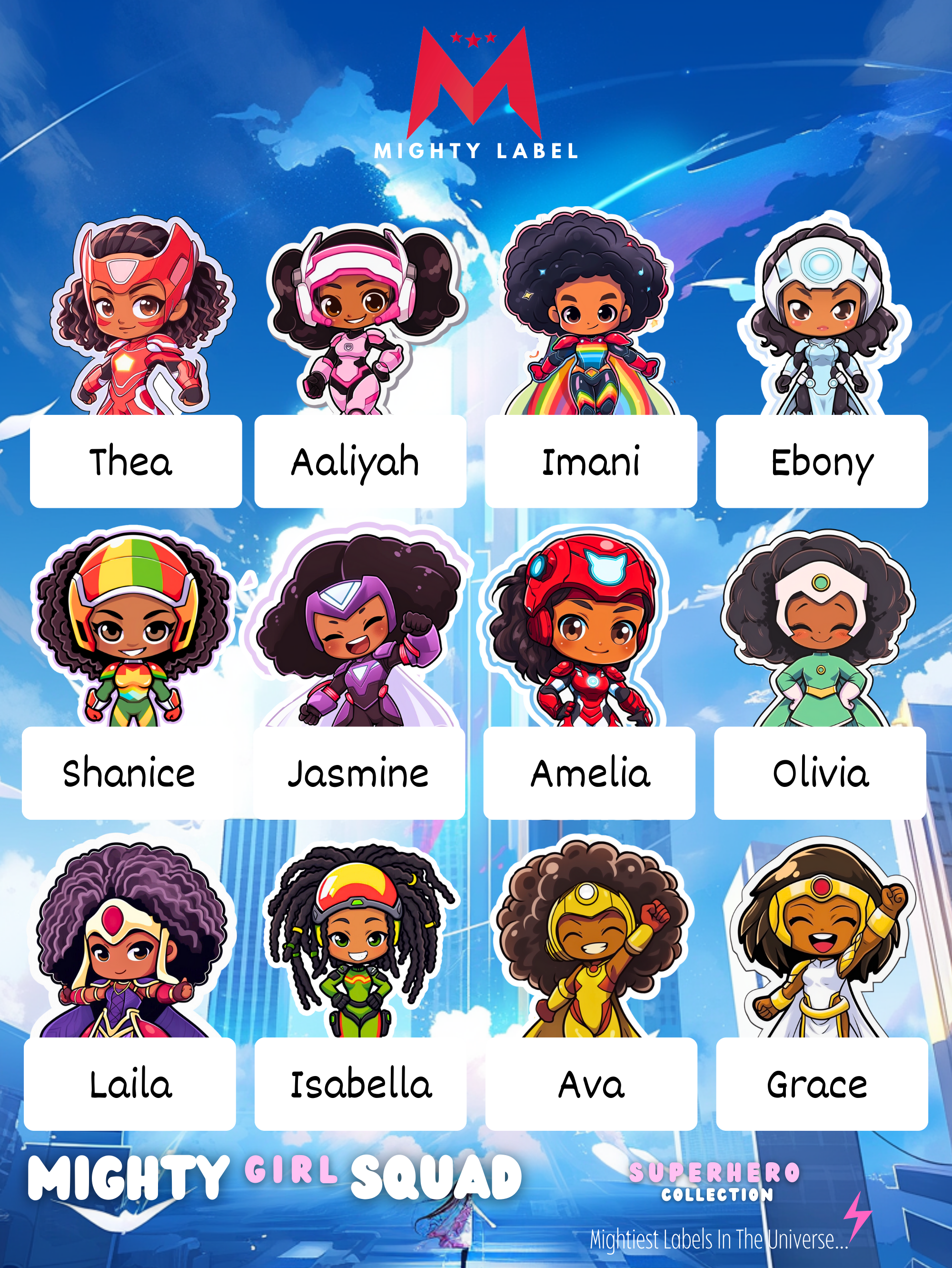 Mighty Girl Squad Name Labels - To Unleash Their Inner Hero | The Mighty Label (Black Characters)