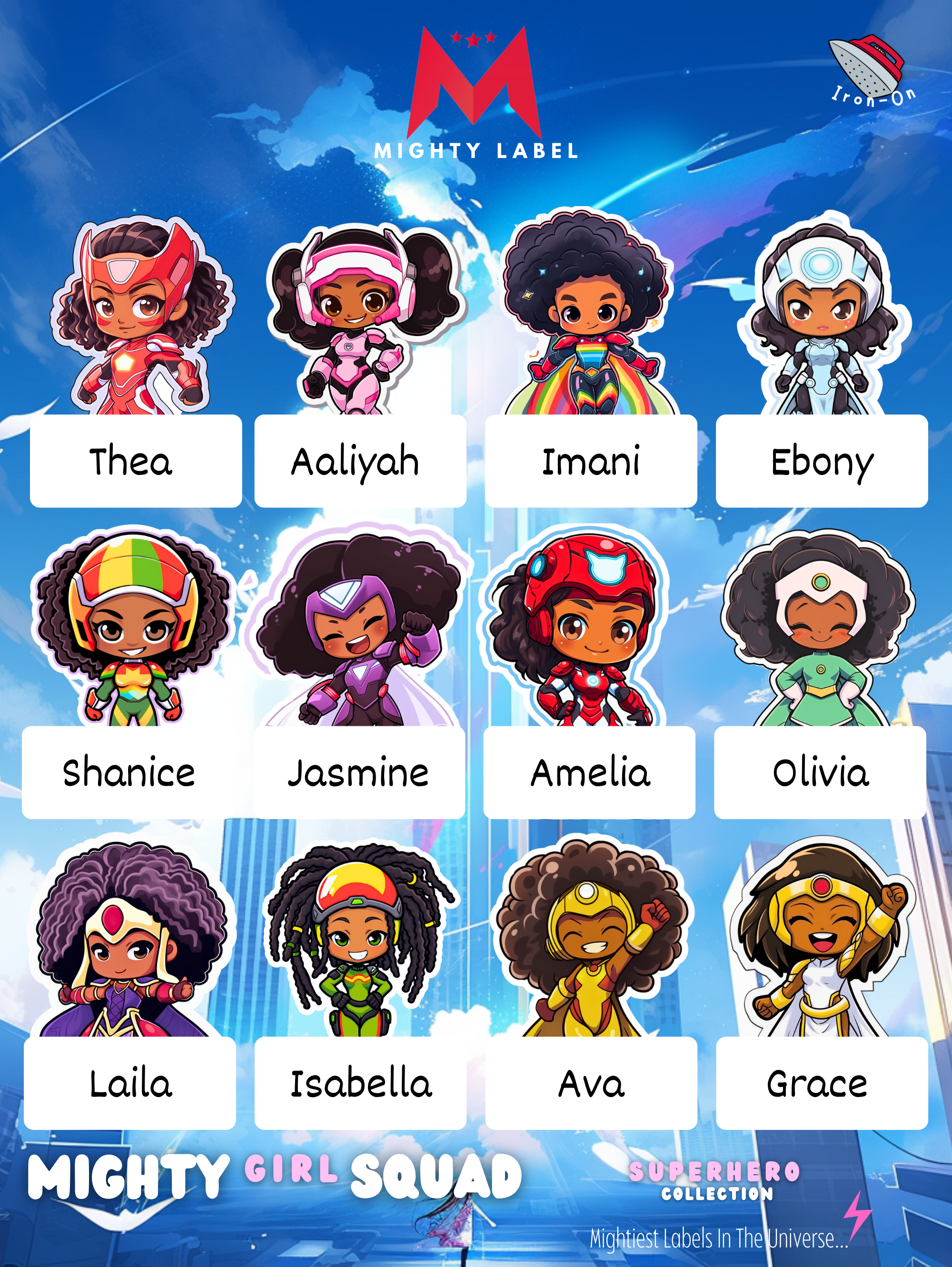Mighty Girl Squad Iron-On Labels - To Unleash Their Inner Hero | The Mighty Labels (Black Characters)