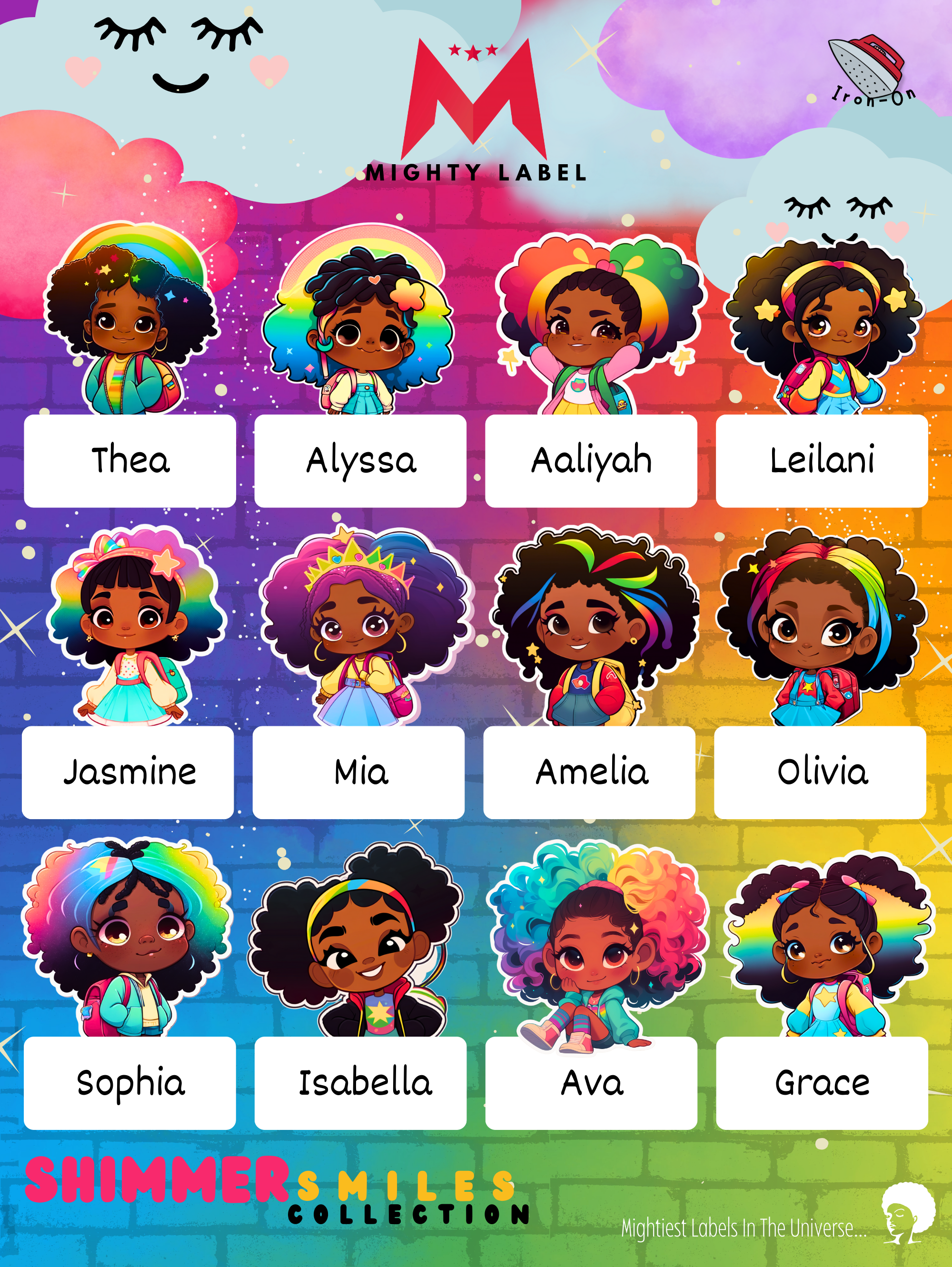 Shimmer Smiles Personalised Iron-On Name Labels for Clothing - Washer & Dryer Safe | The Mighty Label