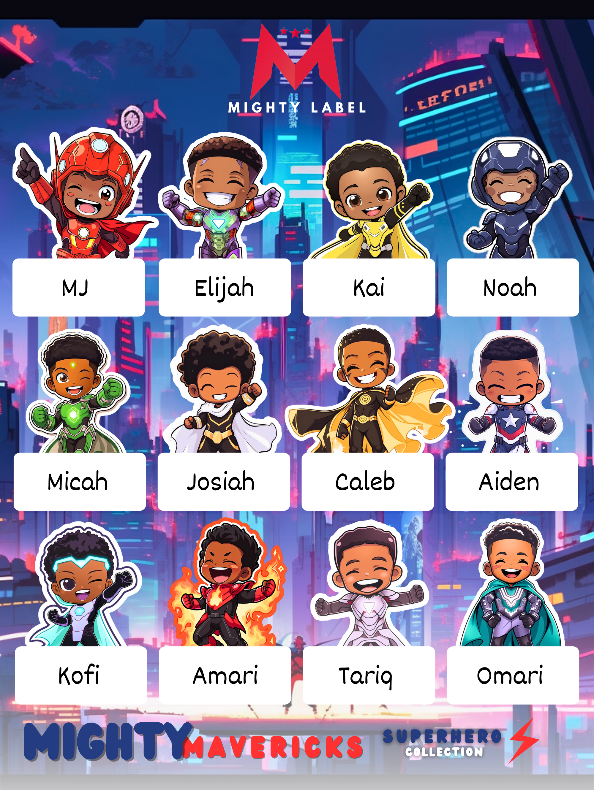 Personalised Superhero Name Labels - Waterproof for School Supplies | The Mighty Label (Black Characters)