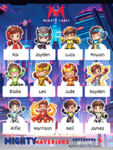 Personalised Superhero Name Labels - Waterproof for School Supplies | The Mighty Label (Brunette)