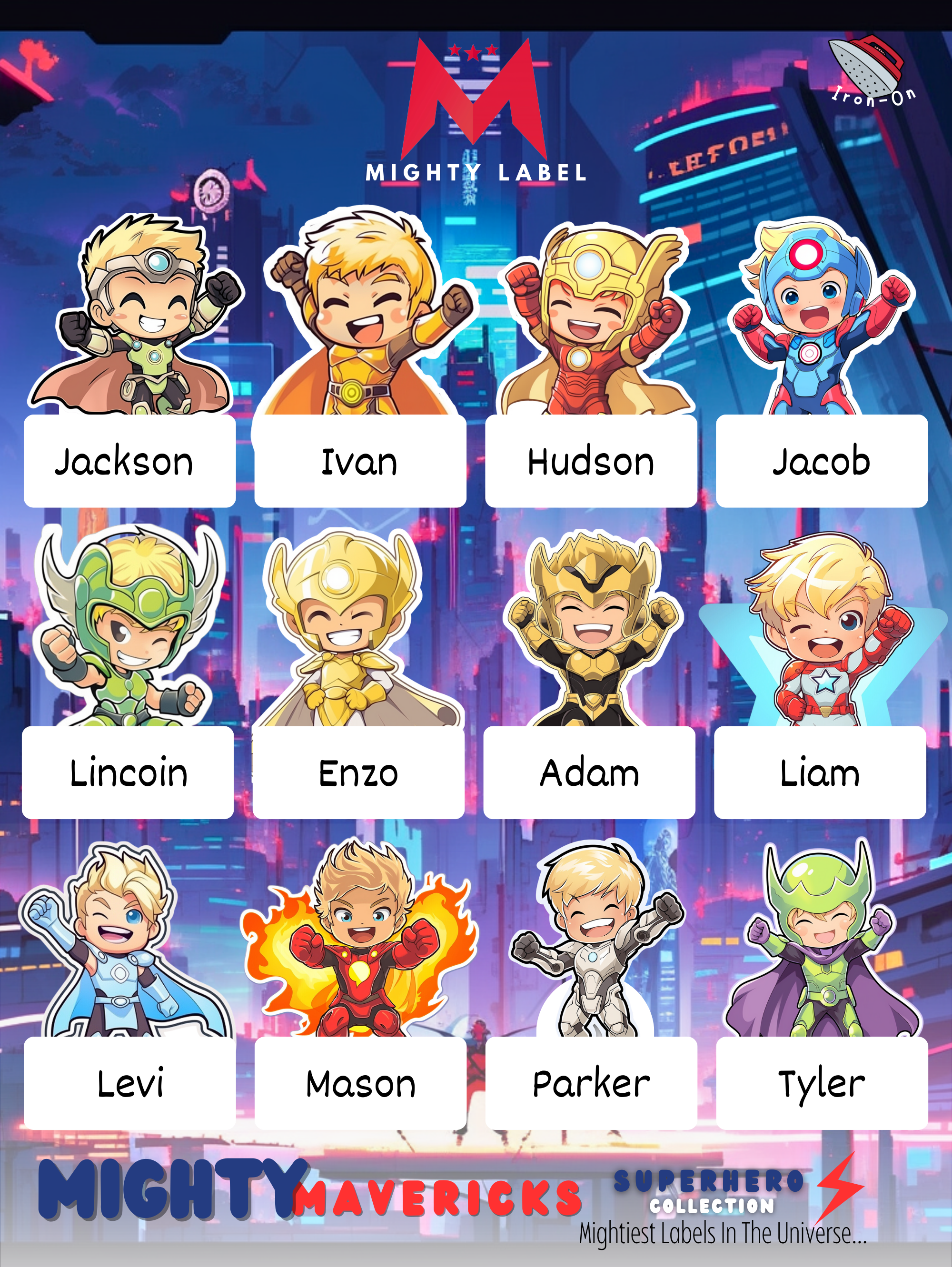 Personalised Superhero Iron-On Labels - Washer & Dryer Safe | The Mighty Label (Blonde)