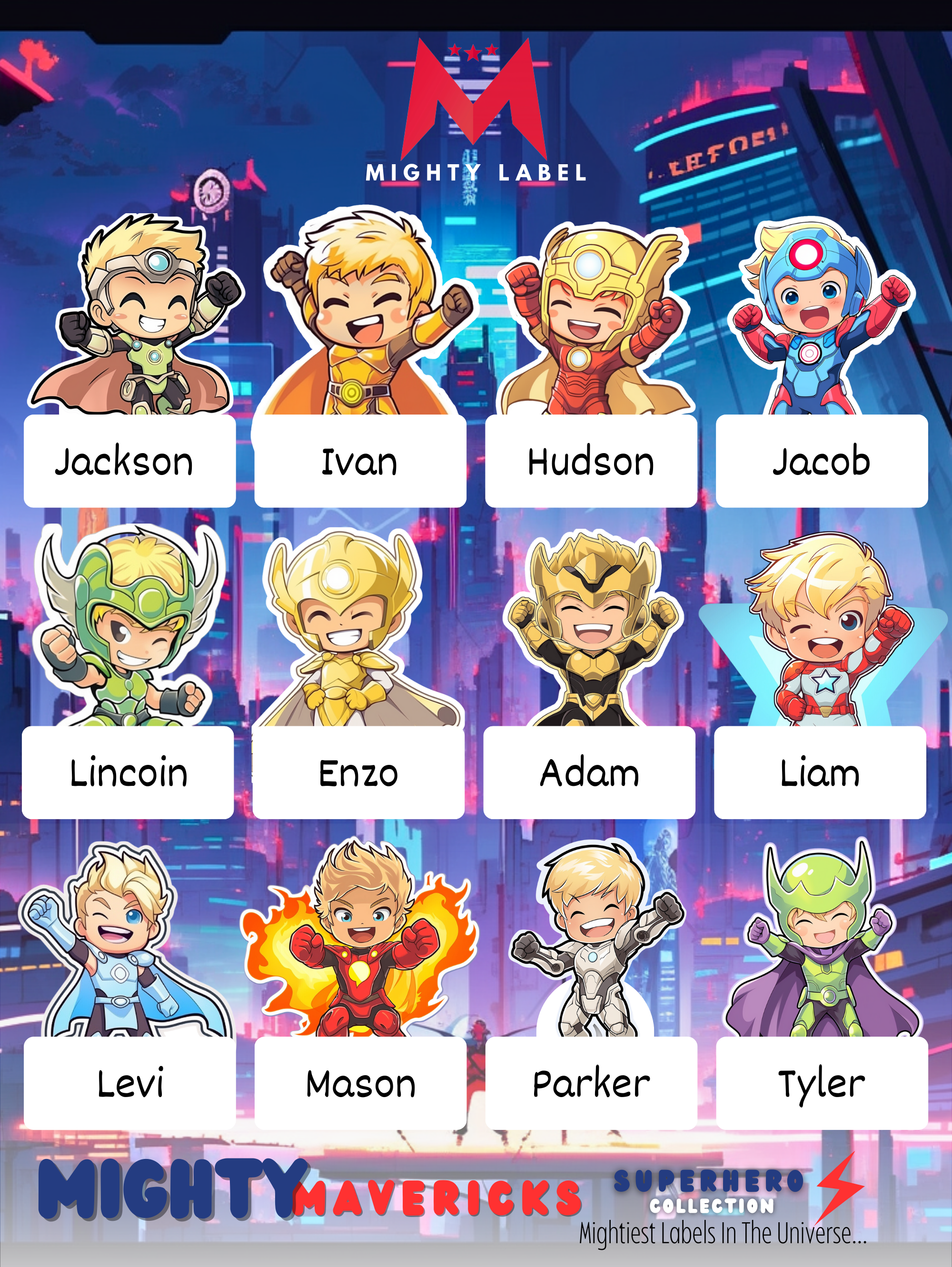 Personalised Superhero Name Labels - Waterproof for School Supplies | The Mighty Label (Blonde)