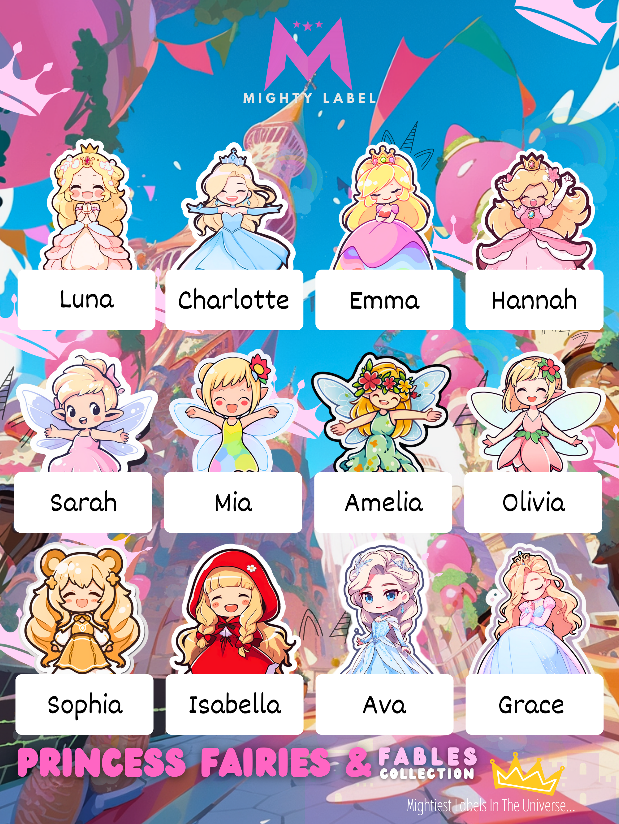 Personalised Princess Name Labels - Water-Resistant for School Gear | The Mighty Label (Blonde)