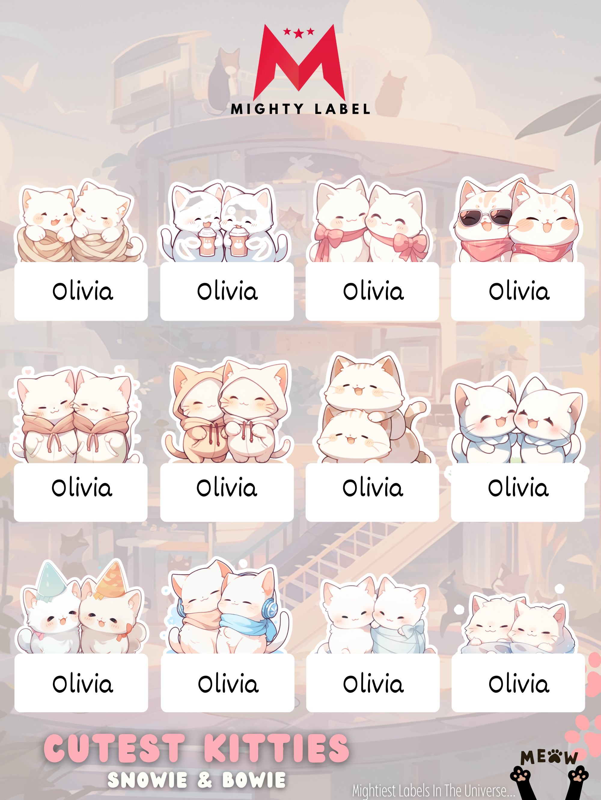 Cutest Kitties Vinyl Name Labels - Durable for Lunchboxes & Bottles | The Mighty Label