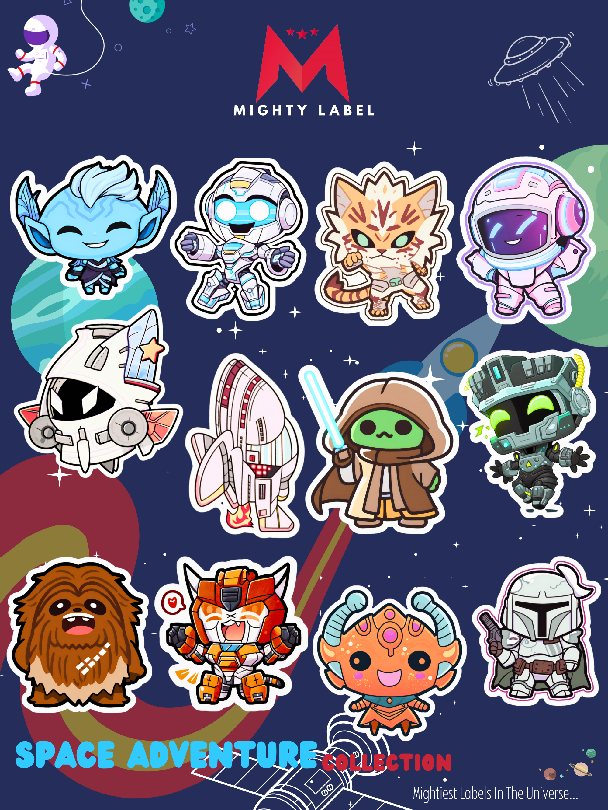 Space Adventure Sticker Pack - 12 Water-Resistant Vinyl Decals for Kids | The Mighty Label