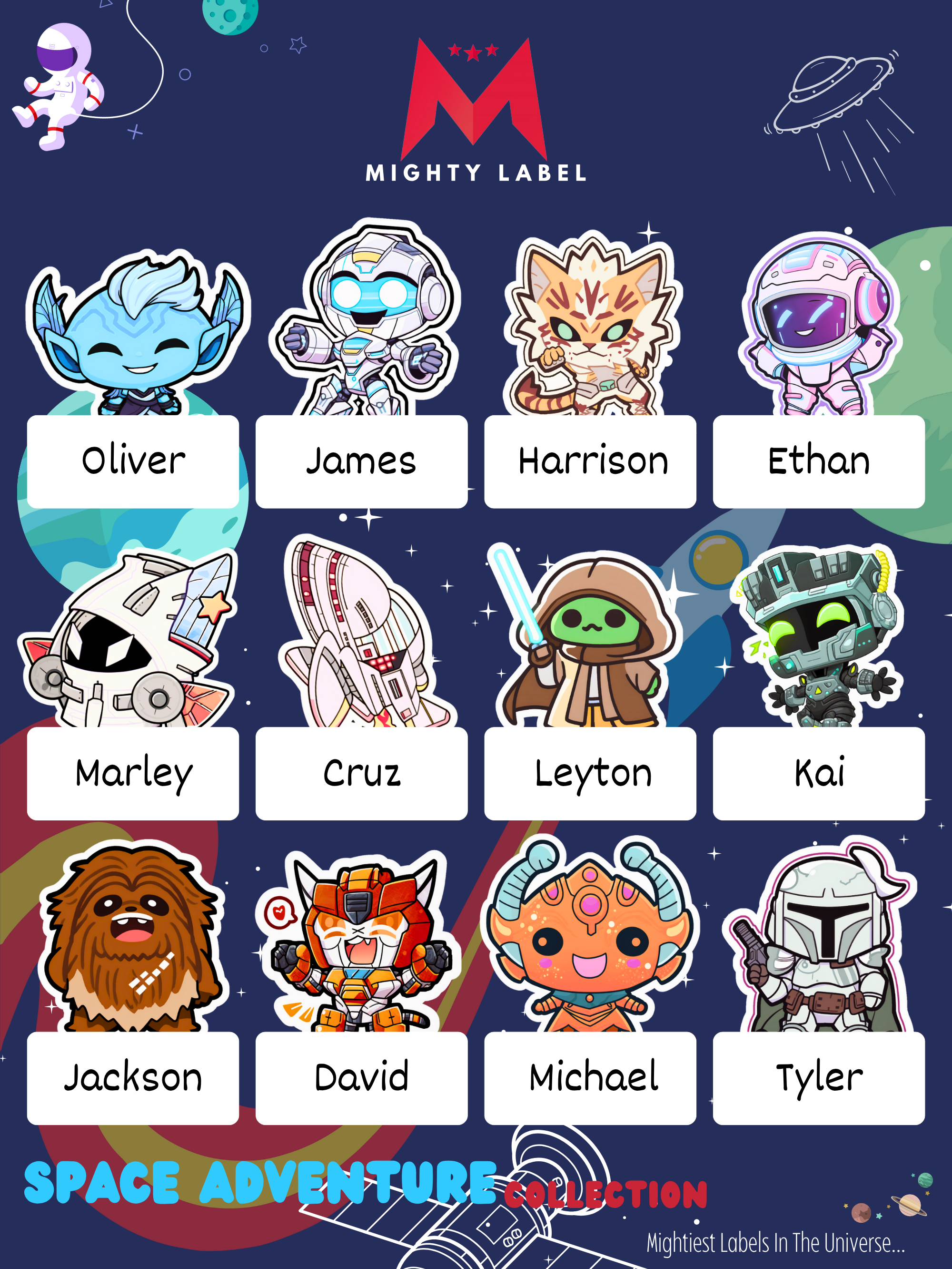 Personalised Space Adventure Name Labels - Water-Resistant Vinyl for School | The Mighty Label