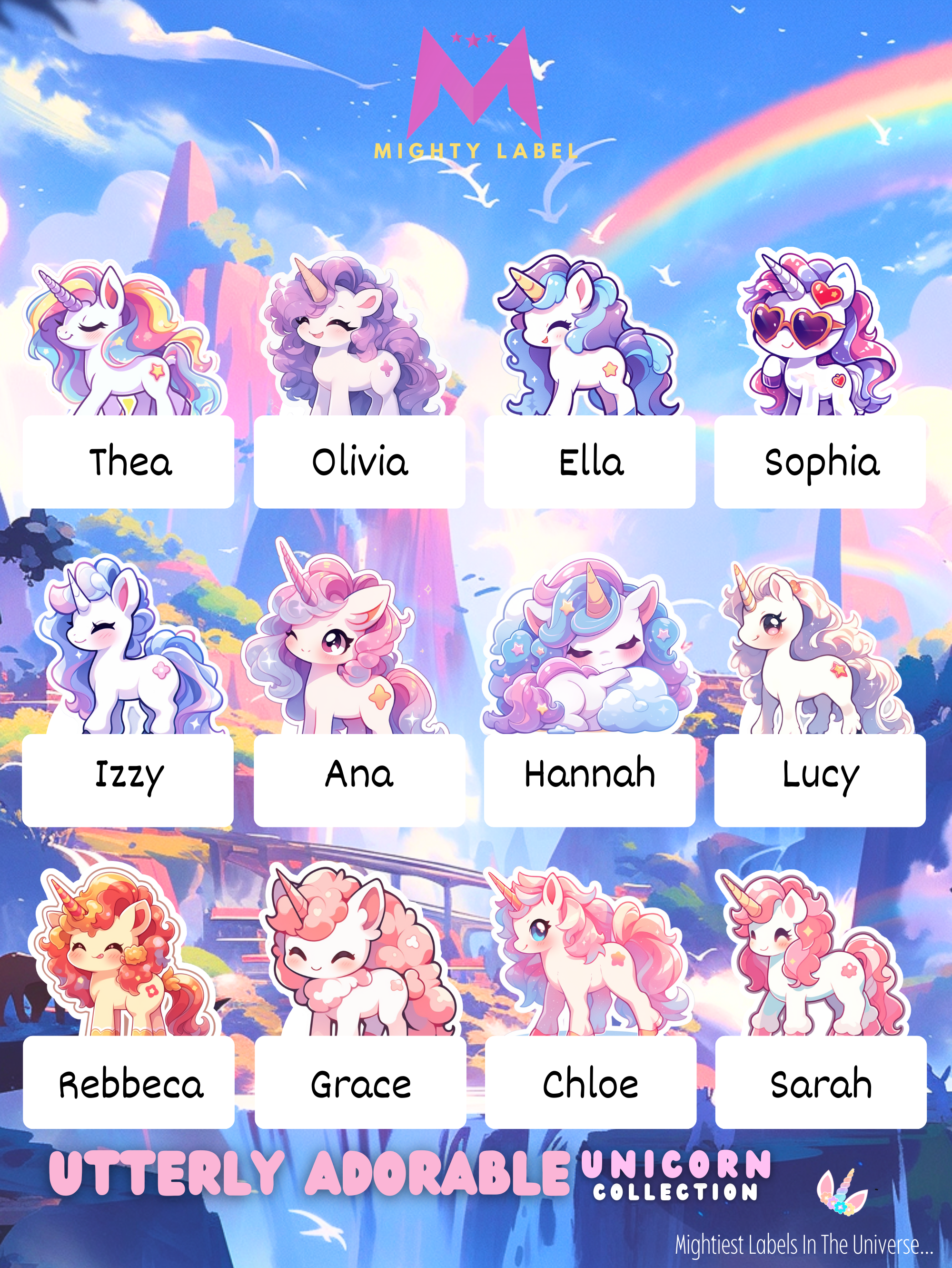 Adorable Unicorn Name Stickers - Durable Matt & Glossy Labels | The Mighty Label