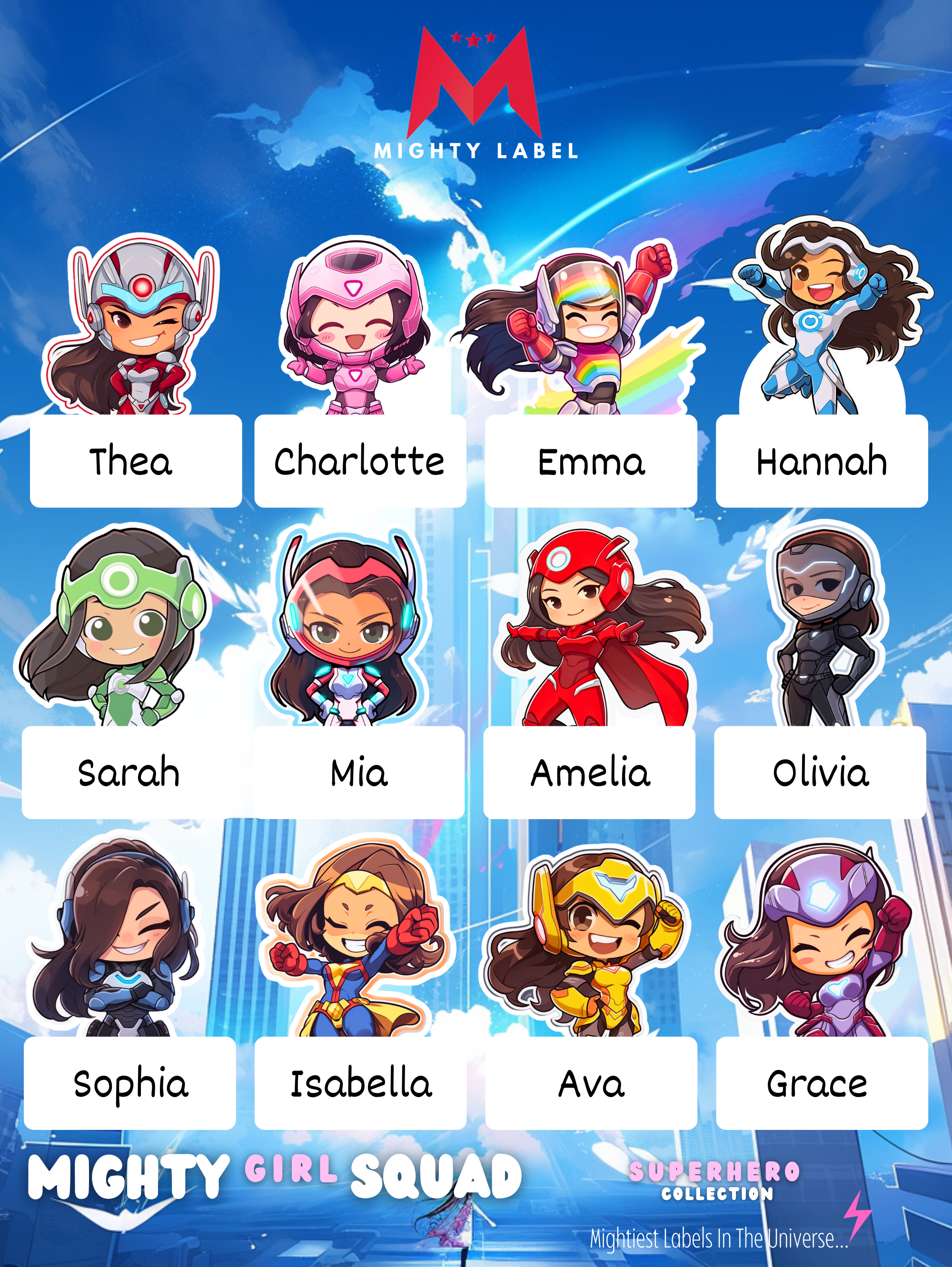 Mighty Girl Squad Name Labels - To Unleash Their Inner Hero | The Mighty Label (Brunette)