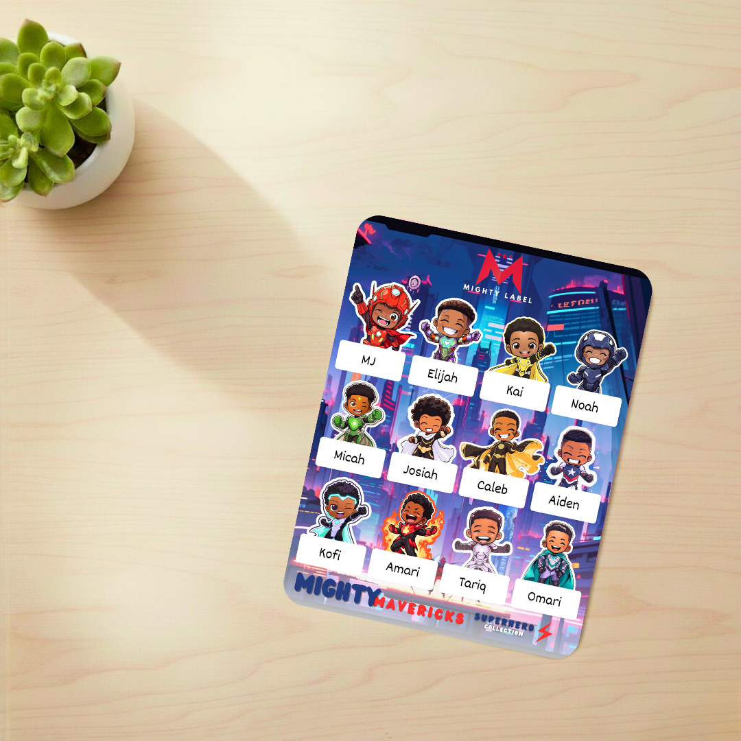 Personalised Superhero Name Labels - Waterproof for School Supplies | The Mighty Label (Black Characters)
