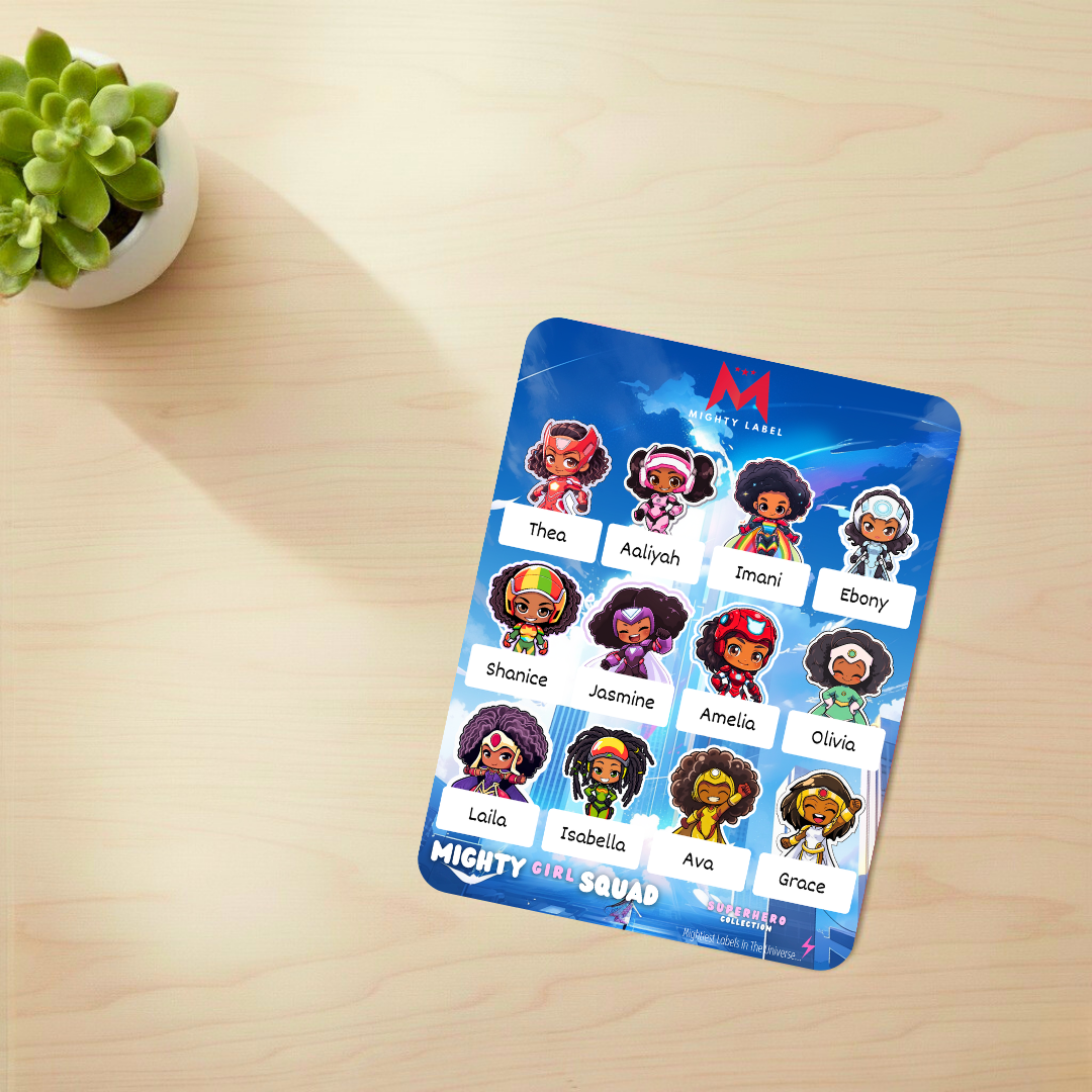 Mighty Girl Squad Name Labels - To Unleash Their Inner Hero | The Mighty Label (Black Characters)