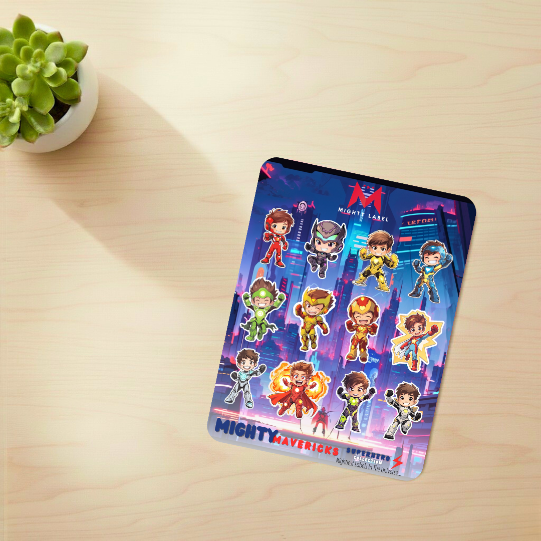 Superhero Vinyl Stickers (12-Pack) - For Water Bottles, Laptops & More | The Mighty Label (Brunette)