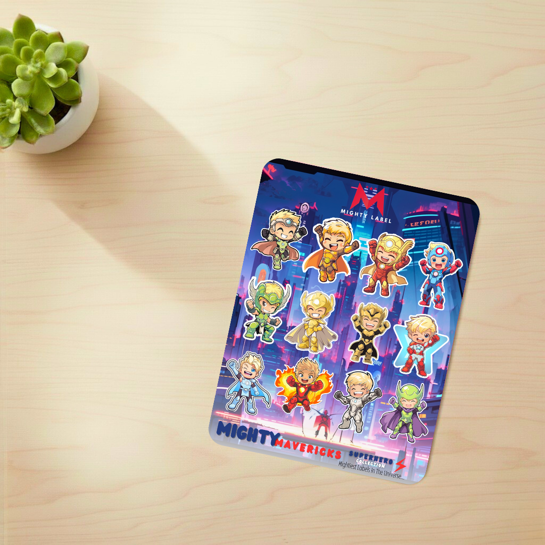Superhero Vinyl Stickers (12-Pack) - For Water Bottles, Laptops & More | The Mighty Label (Blonde)