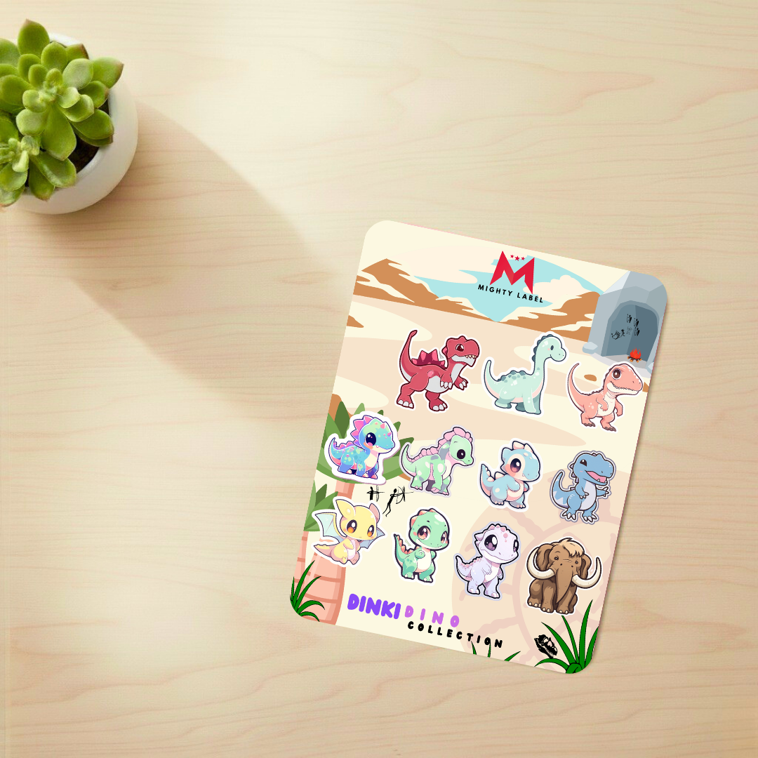Dinky Dino Sticker Pack - 12 Waterproof Vinyl Decals for Kids | The Mighty Label
