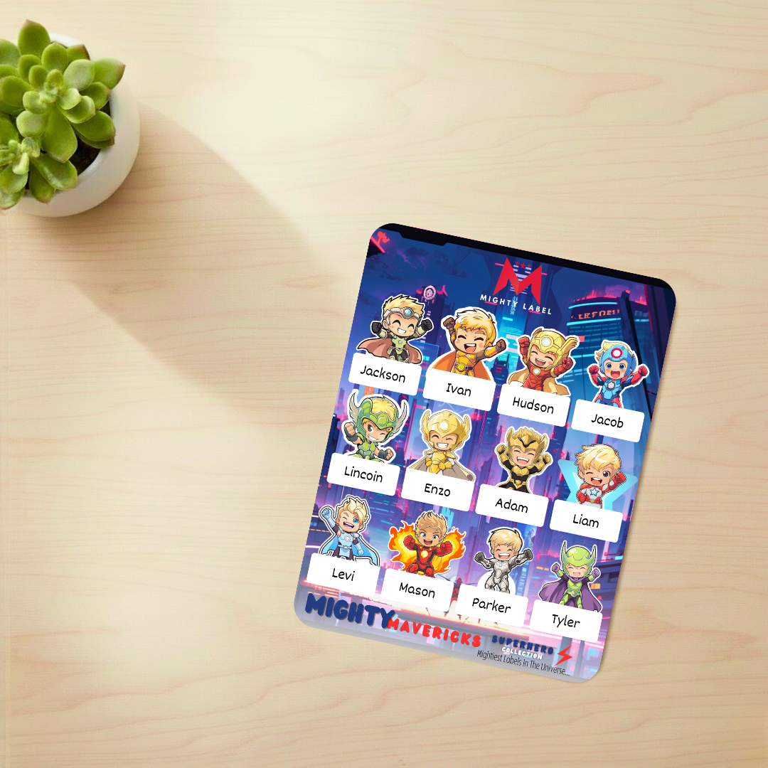 Personalised Superhero Name Labels - Waterproof for School Supplies | The Mighty Label (Blonde)