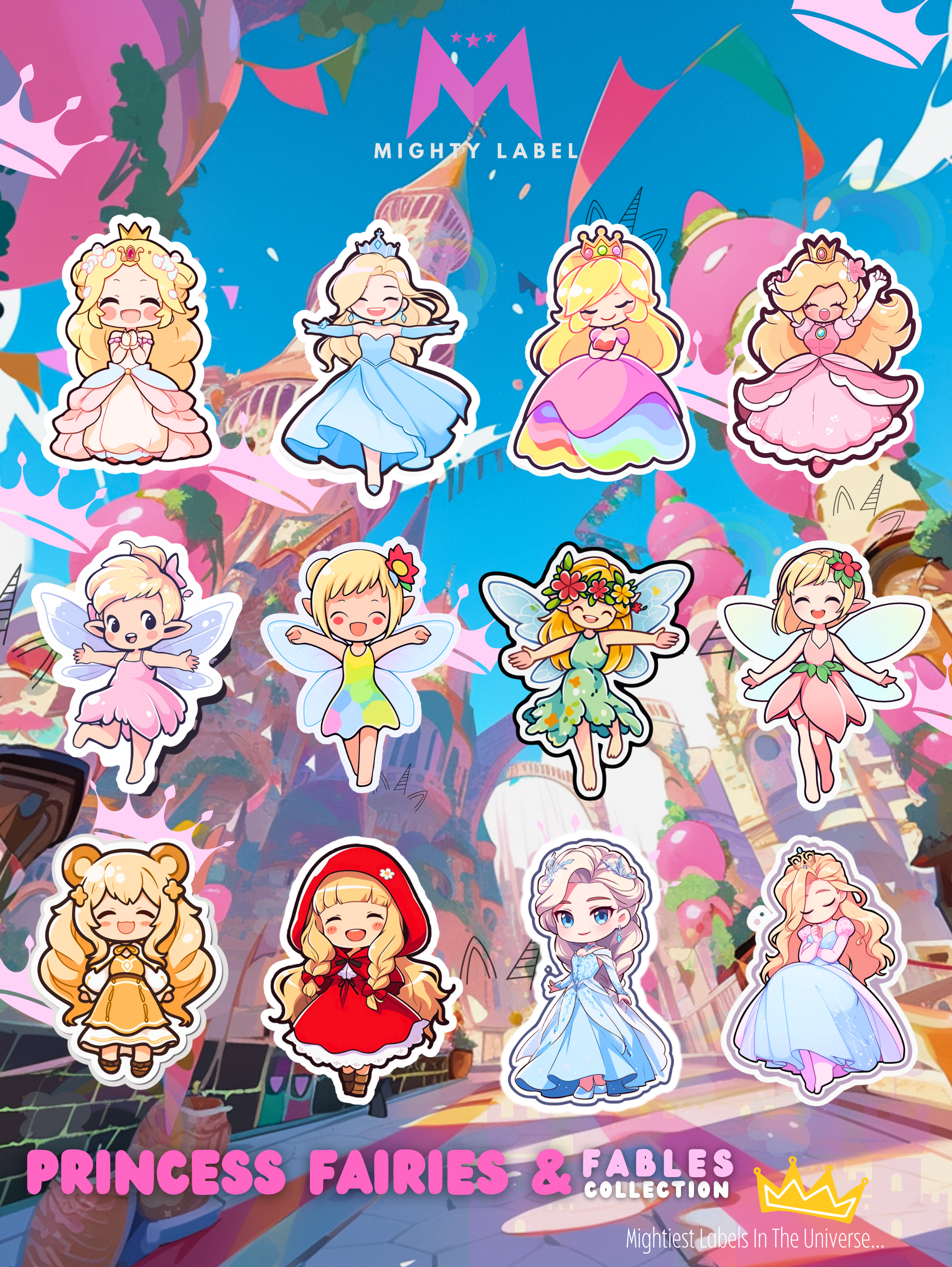 Princess & Fairy Sticker Pack - 12 Water-Resistant Vinyl Decals | The Mighty Label (Blonde)