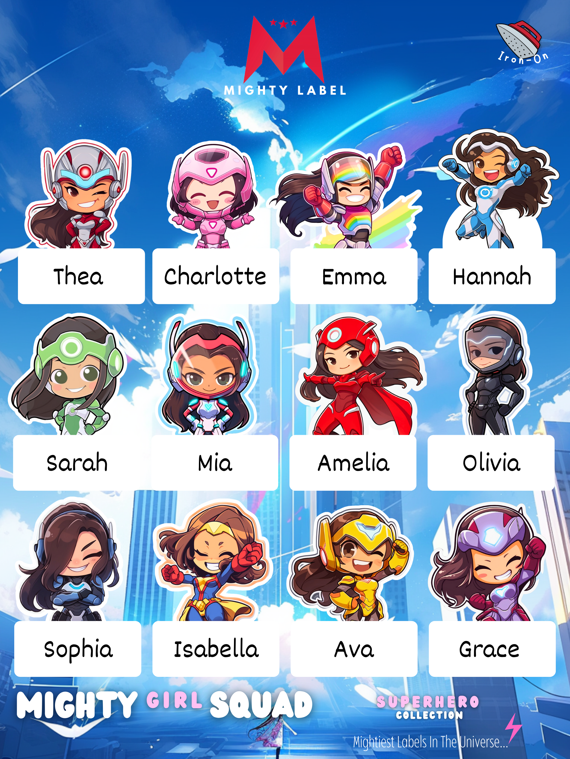 Mighty Girl Squad Iron-On Labels - To Unleash Their Inner Hero | The Mighty Label (Brunette)