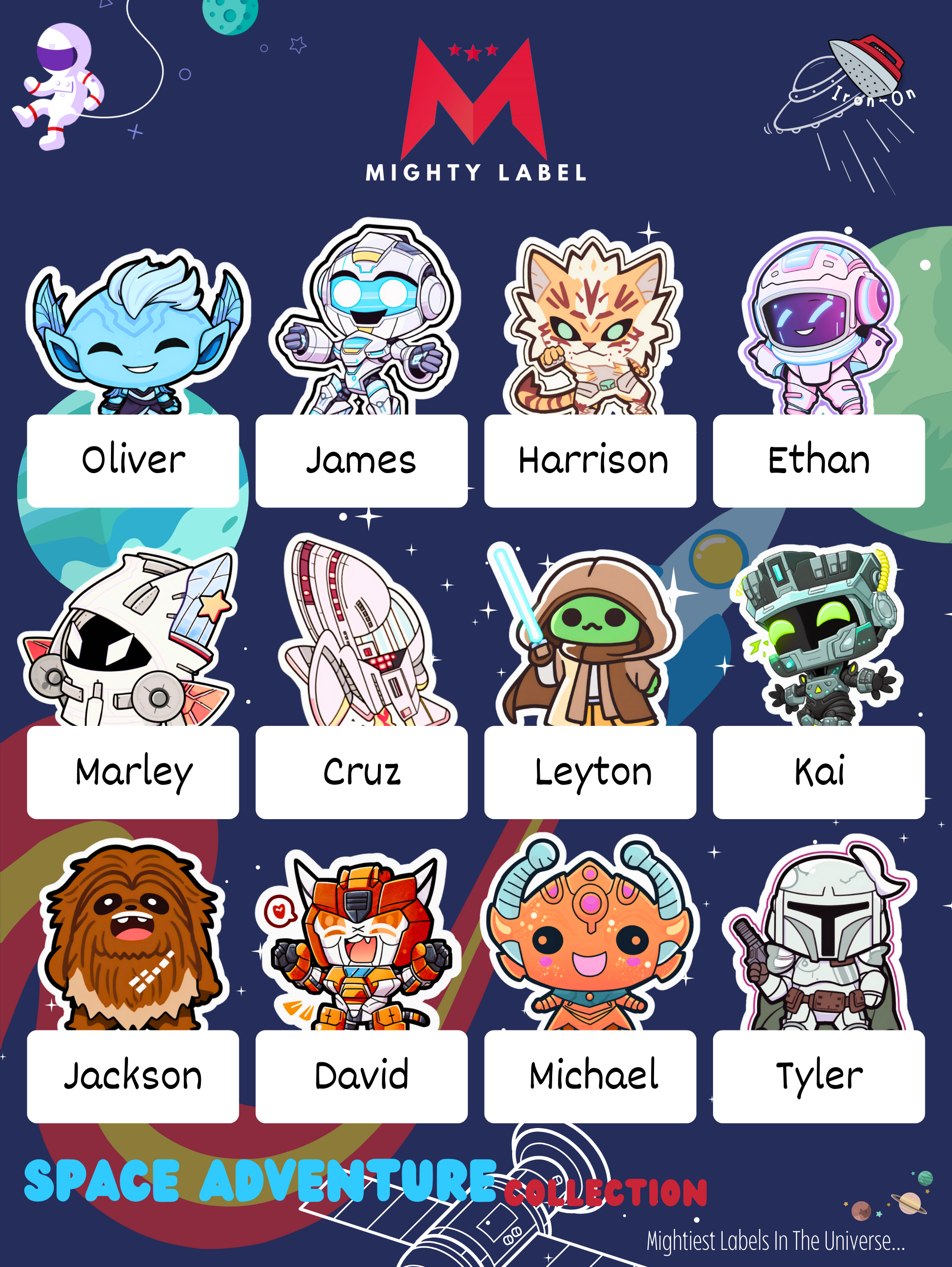 Space Adventure Iron-On Clothing Labels - Washer & Dryer Safe Personalised Tags | The Mighty Label